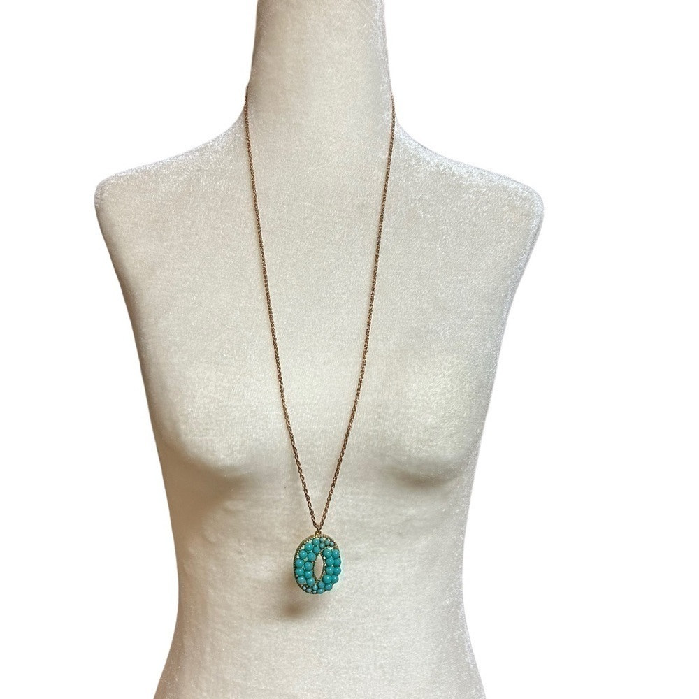 Vintage 32” necklace goldtone with blue stones stamped R